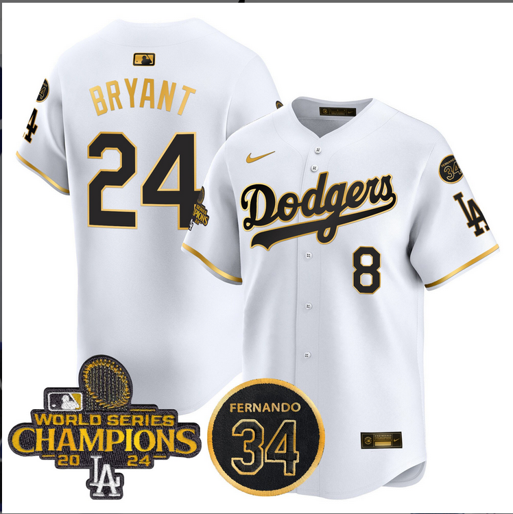 Men MLB Los Angeles Dodgers #24 Bryant white 2024 World Series Champions Patch Limited Jersey style 3->los angeles dodgers->MLB Jersey